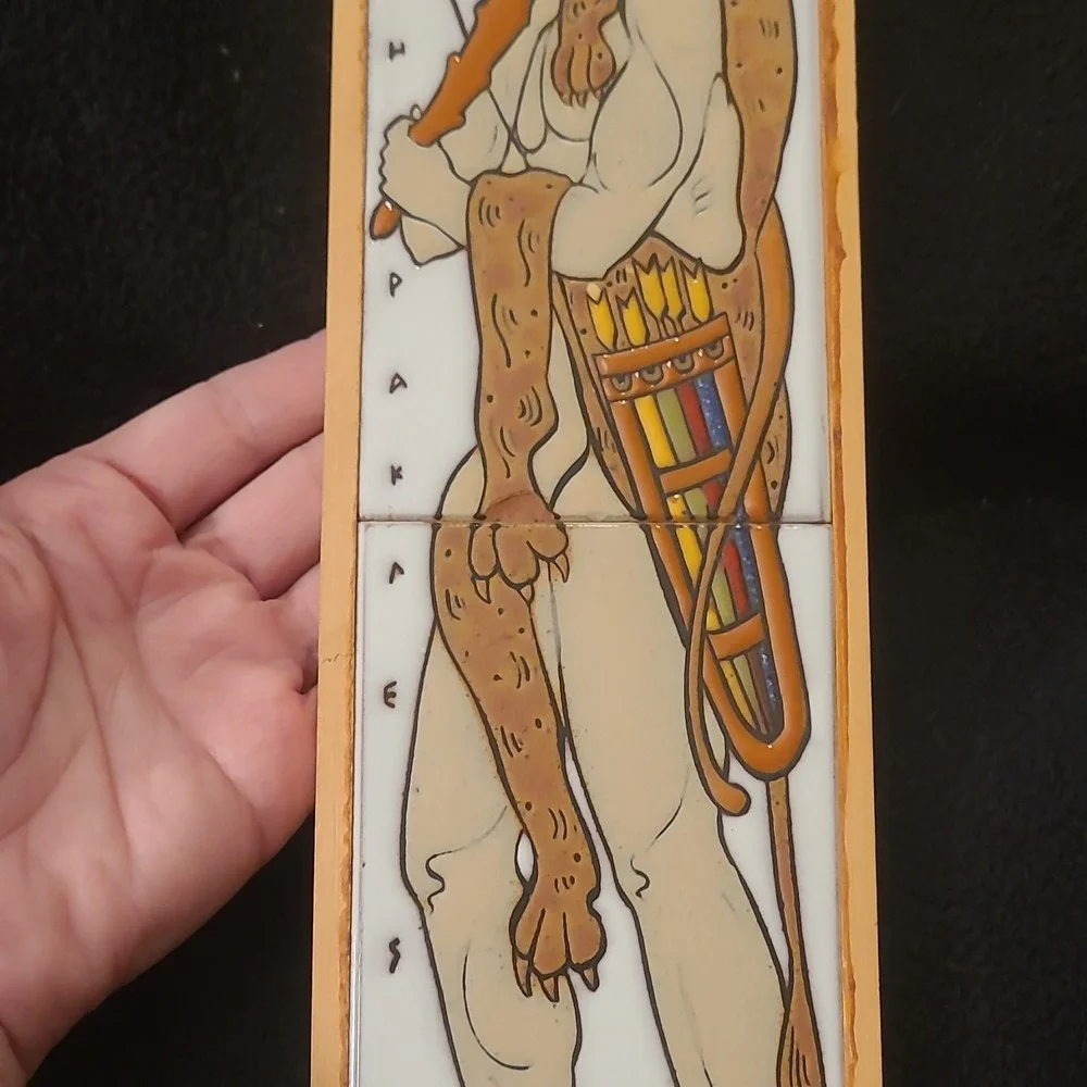 Angelo Tsakirakis' Hand Painted Signed Ceramic Tile Heracles Greek Myth 1997 Art